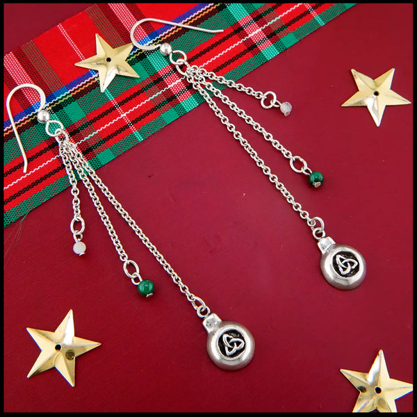 Ornament Drop Earrings in Sterling Silver with Quartz and Malachite