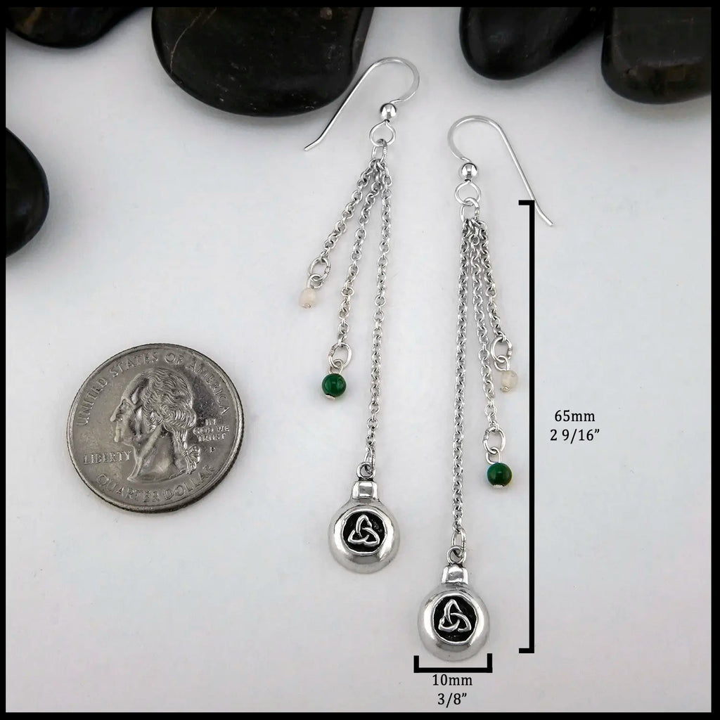 Ornament Drop Earrings in Sterling Silver with Quartz and Malachite
65mm x 10mm