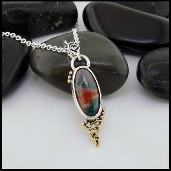 Moss Agate Pendant in Sterling Silver and 18K Gold