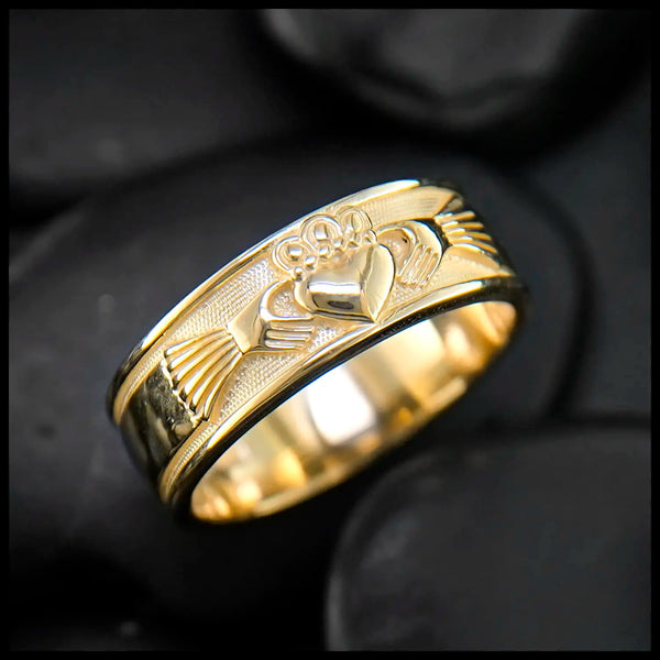 Claddagh Band In Three Widths in Gold- Medium