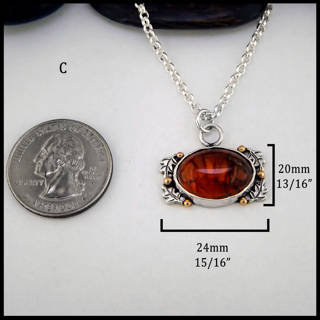 Pendant C- Amber Oak Leaf Pendants in Sterling Silver and 14K gold
20mm x 24mm