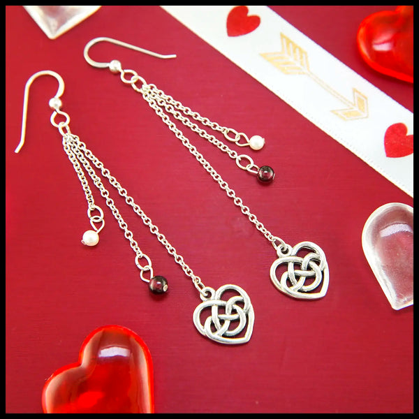 Robin's Heart Custom Chained Drop Earrings in Sterling Silver