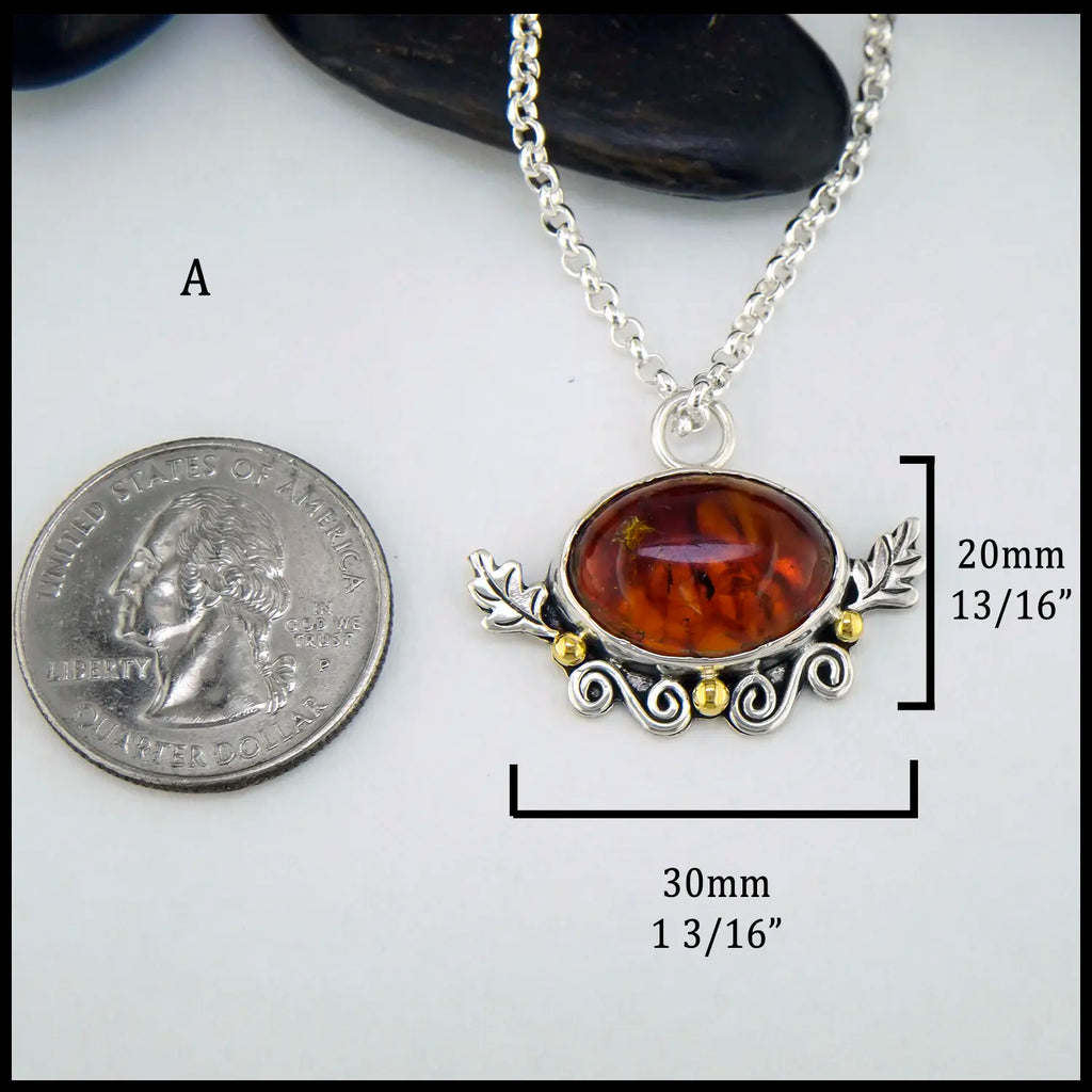 Pendant A- Amber Oak Leaf Pendants in Sterling Silver and 18K gold
20mm x 30mm