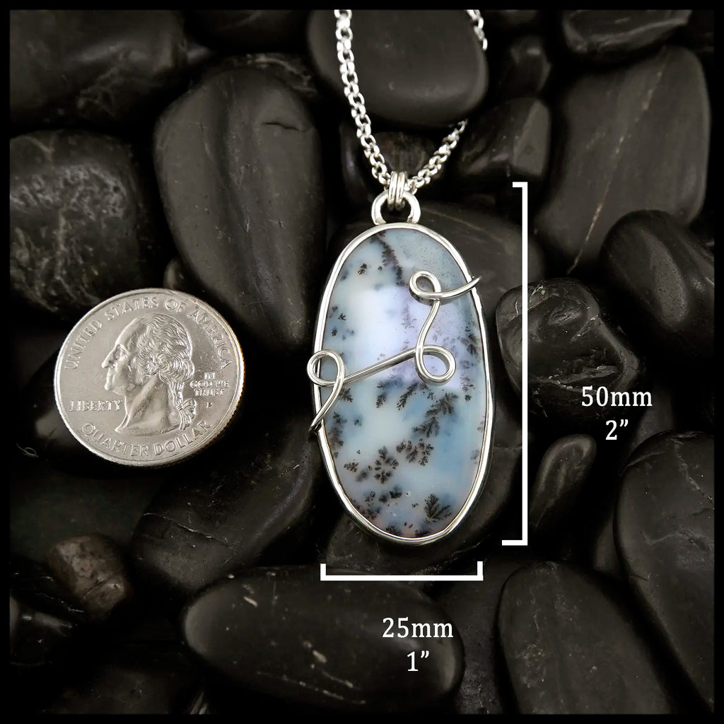 Dendritic Opal Owl Pendant in Sterling Silver
50mm x 25mm