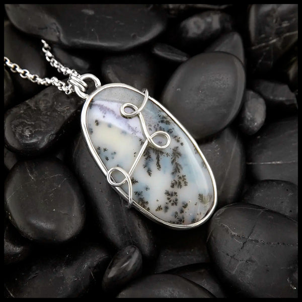 Dendritic Opal Owl Pendant in Sterling Silver