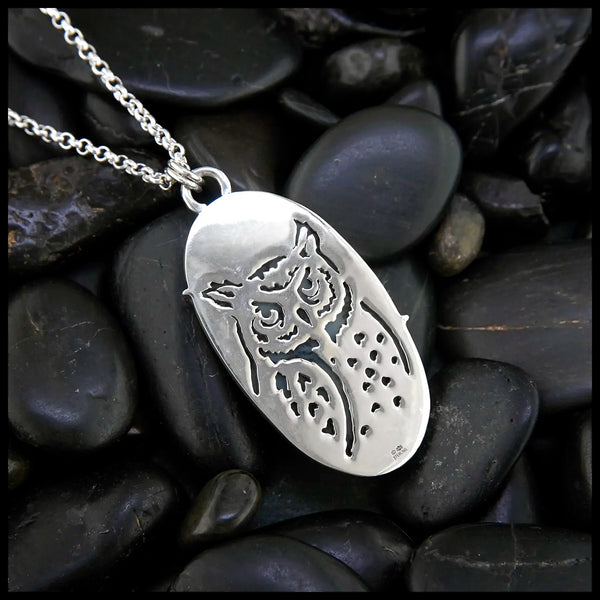 Dendritic Opal Owl Pendant in Sterling Silver