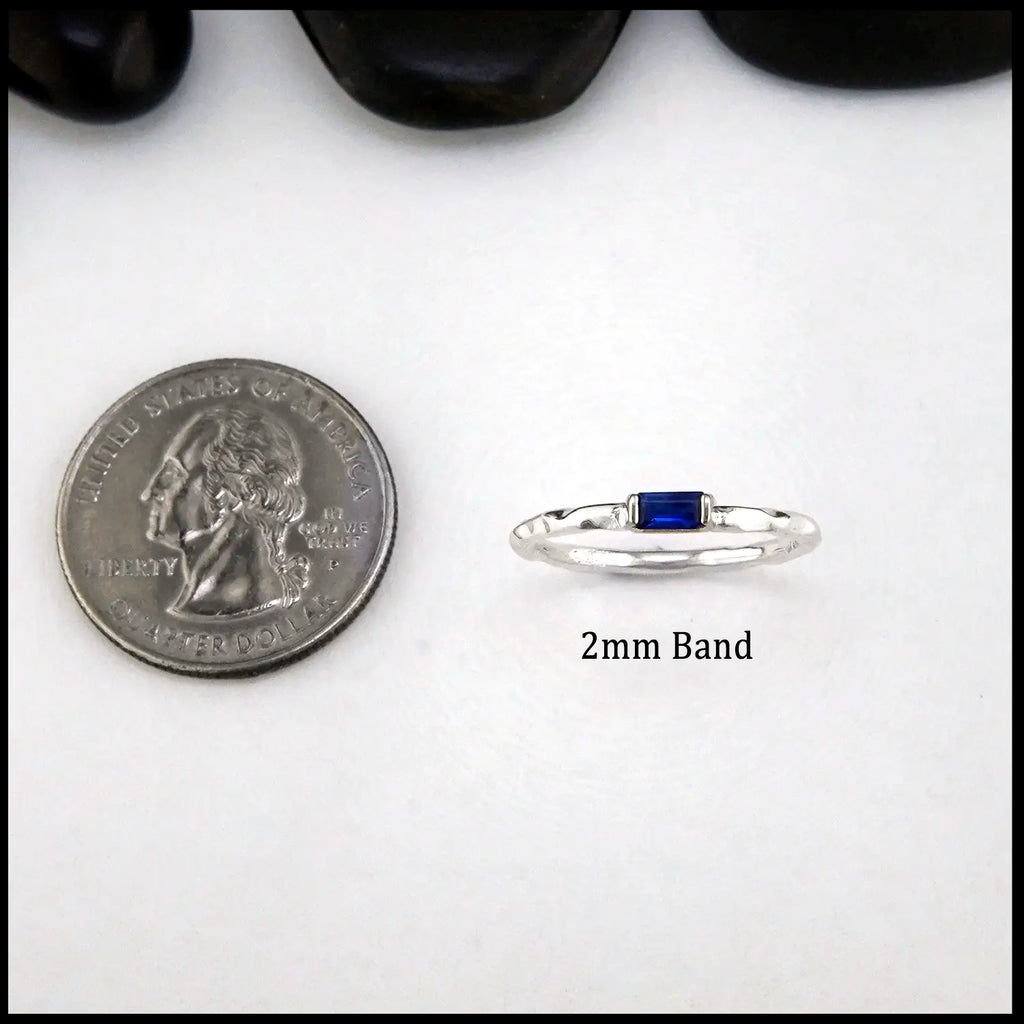 Baguette Sapphire Ring in Sterling Silver
2mm band