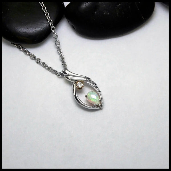 Opal and Diamond Pendant in Sterling Silver and 14K Gold