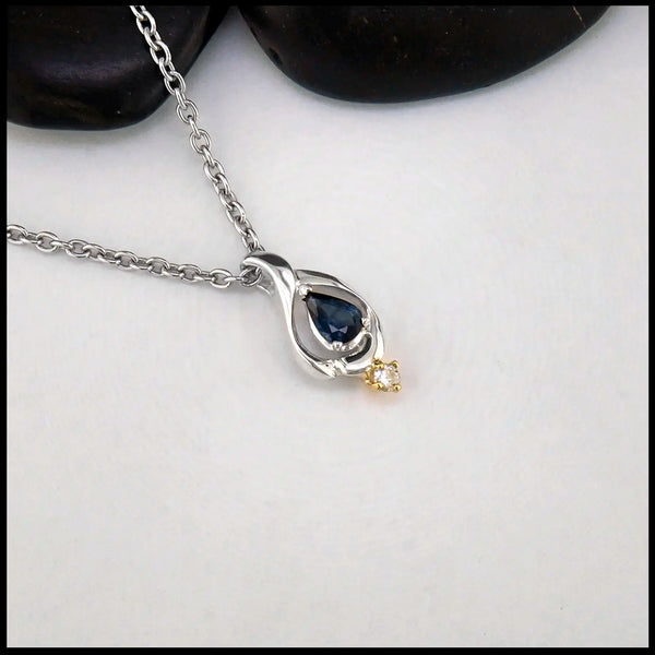 Sapphire and Diamond Pendant in Sterling Silver/14K Gold
