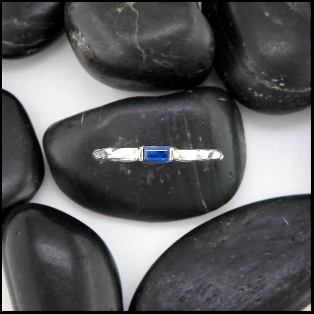 Baguette Sapphire Ring in Sterling Silver