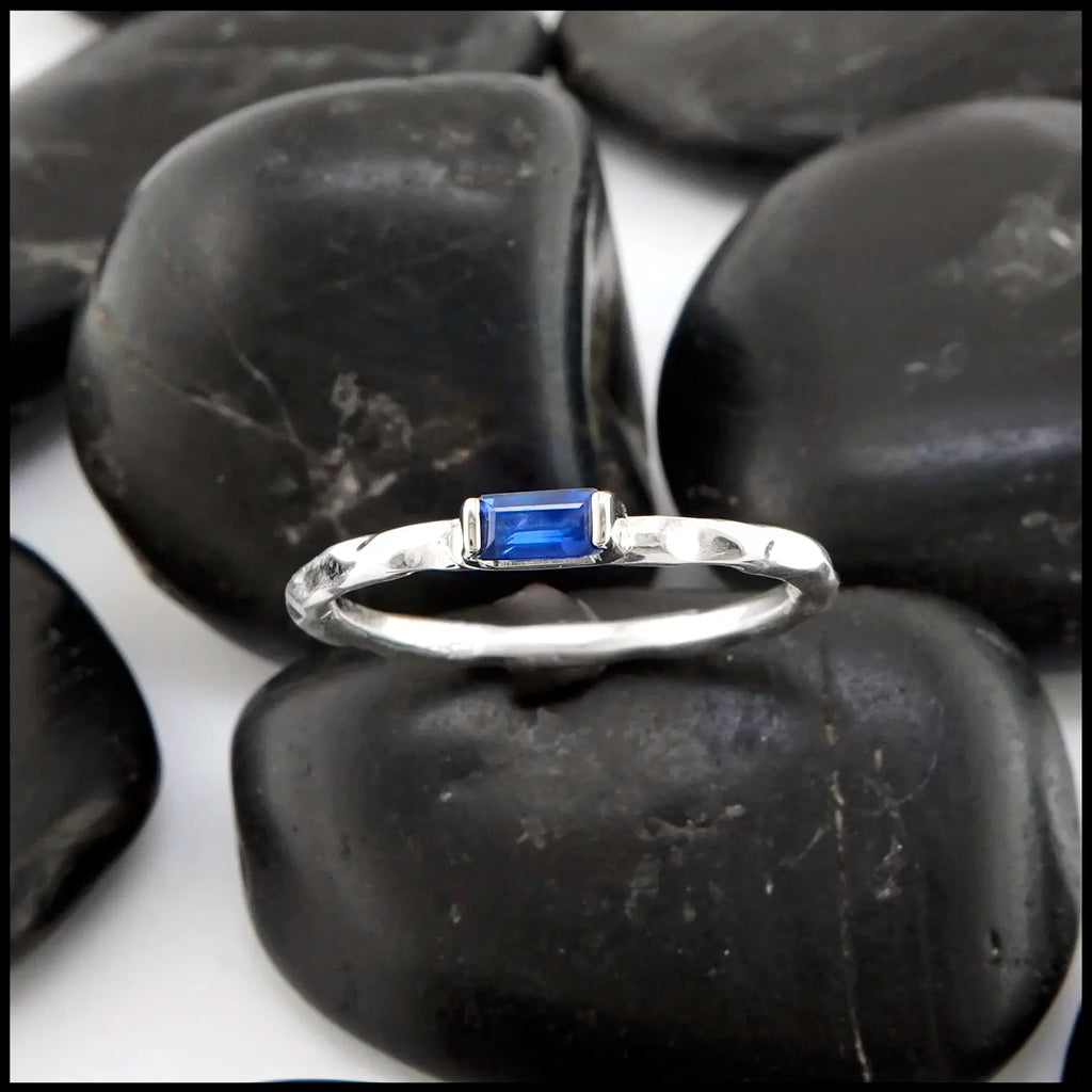 Baguette Sapphire Ring in Sterling Silver