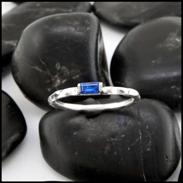 Baguette Sapphire Ring in Sterling Silver