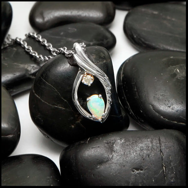 Opal and Diamond Pendant in Sterling Silver and 14K Gold