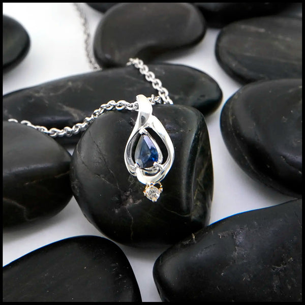 Sapphire and Diamond Pendant in Sterling Silver/14K Gold