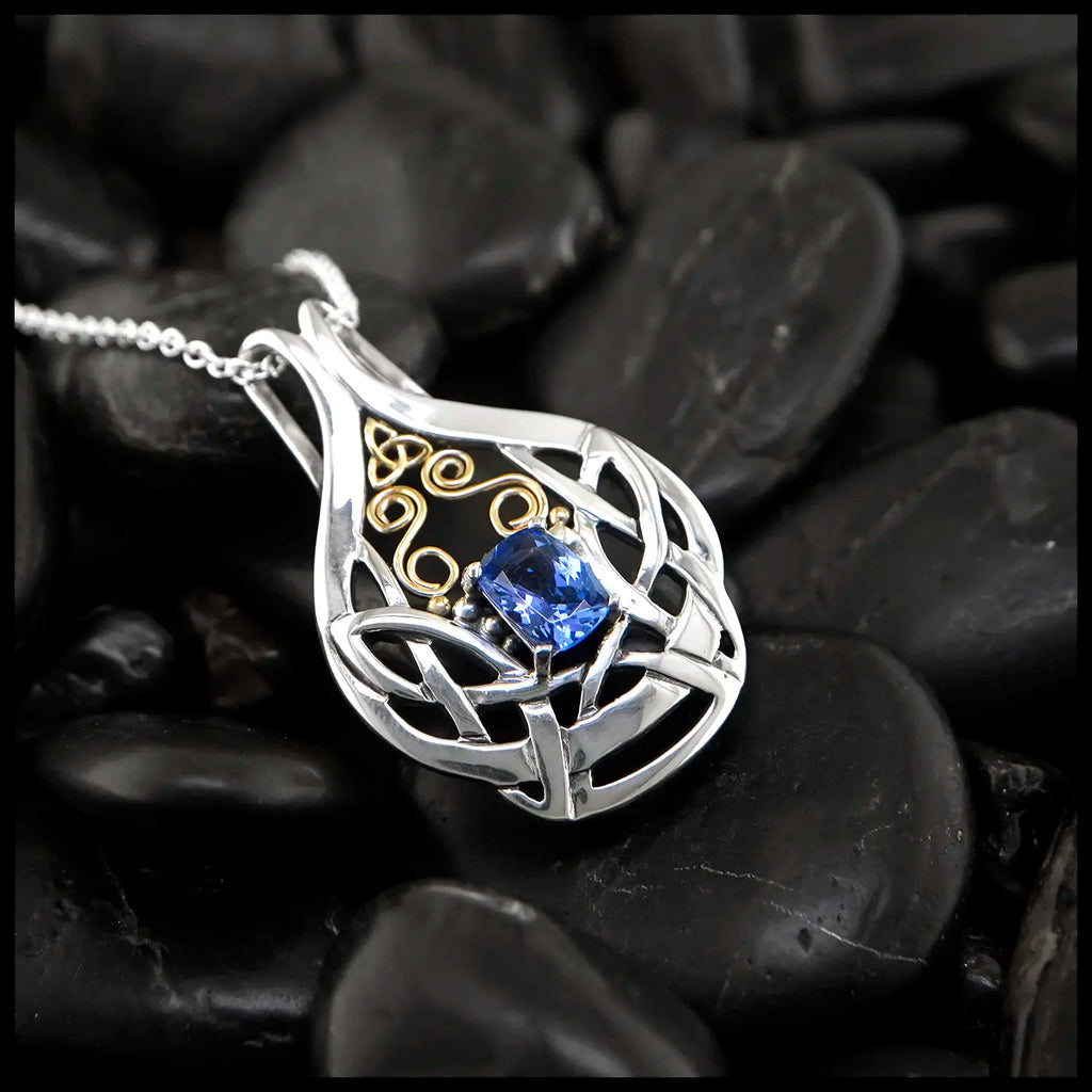 8x6mm Tanzanite Pendant in Sterling Silver and 18K Yellow Gold
