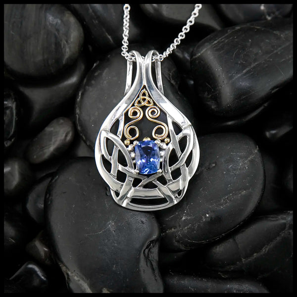 8x6mm Tanzanite Pendant in Sterling Silver and 18K Yellow Gold