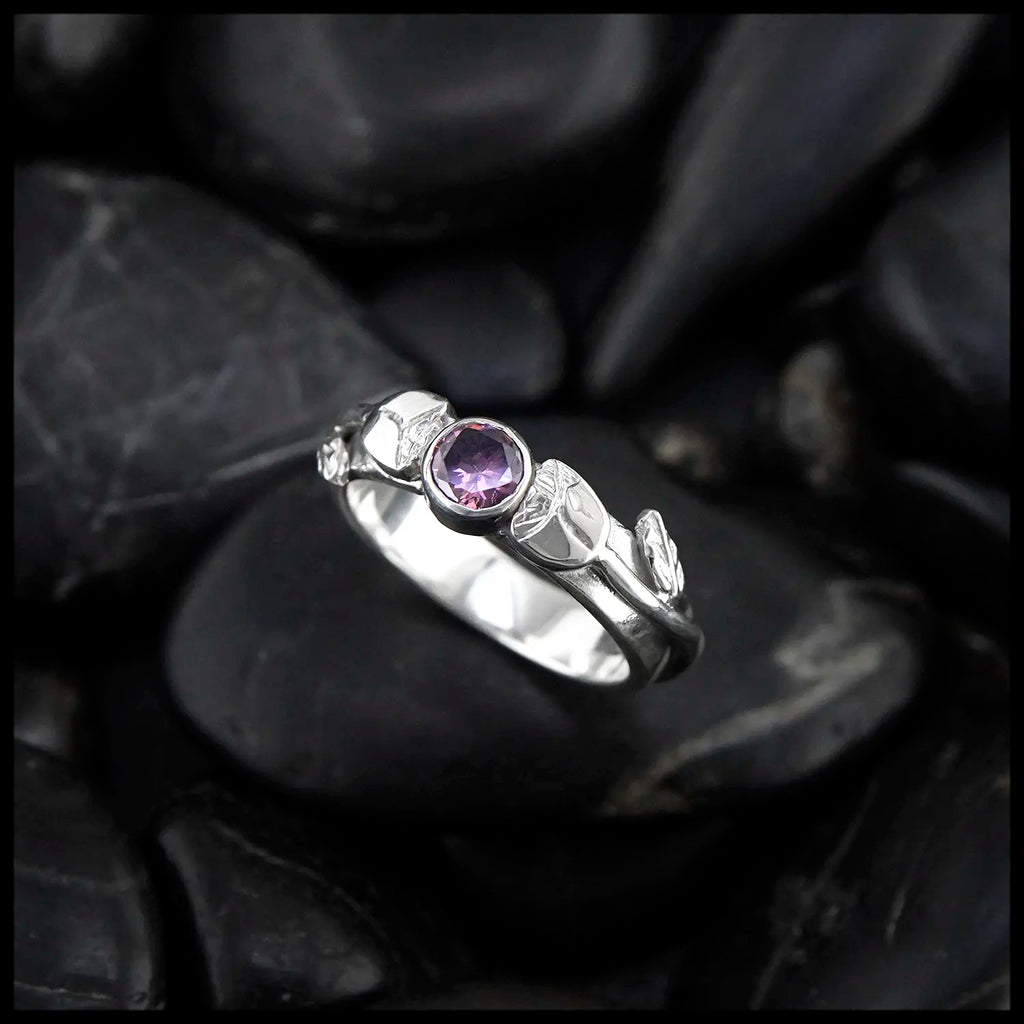 Rose Band with Pink Gemstone in Sterling Silver