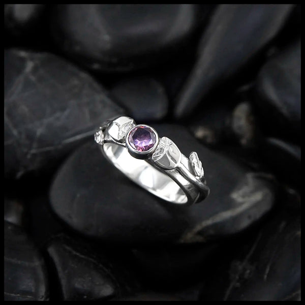 Rose Band with Pink Gemstone in Sterling Silver