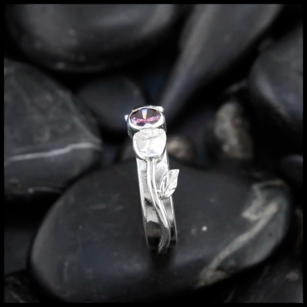 Rose Band with Pink Gemstone in Sterling Silver