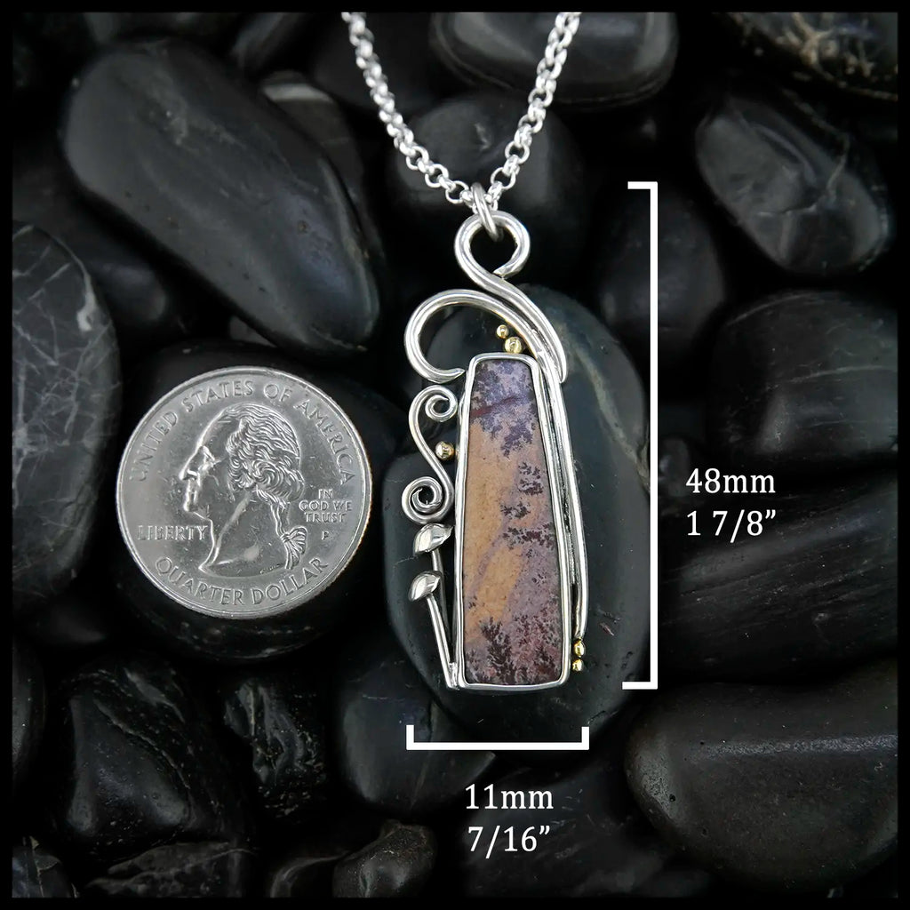 Sonoran Jasper Custom Pendant set in Sterling Silver with 18K Yellow Gold Beads 48mm x 11mm