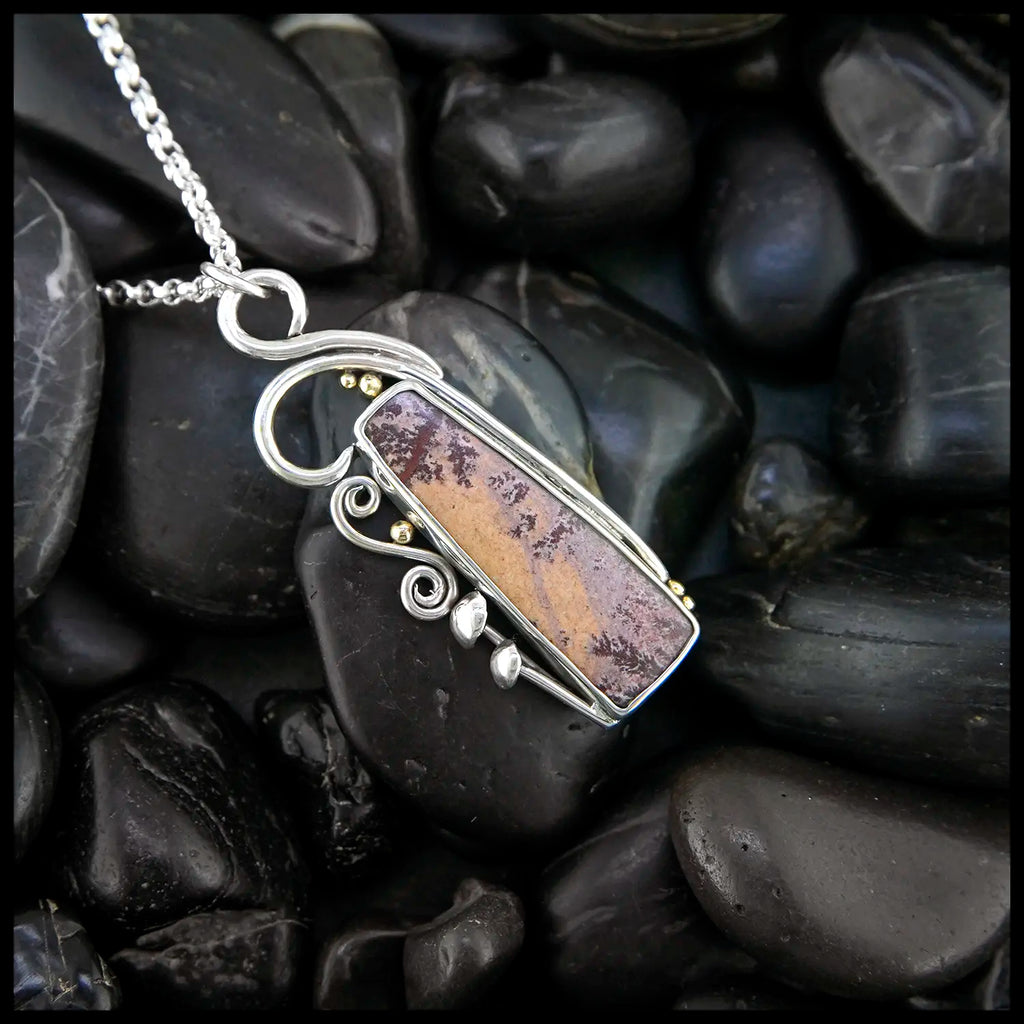 Sonoran Jasper Custom Pendant set in Sterling Silver with 18K Yellow Gold Beads