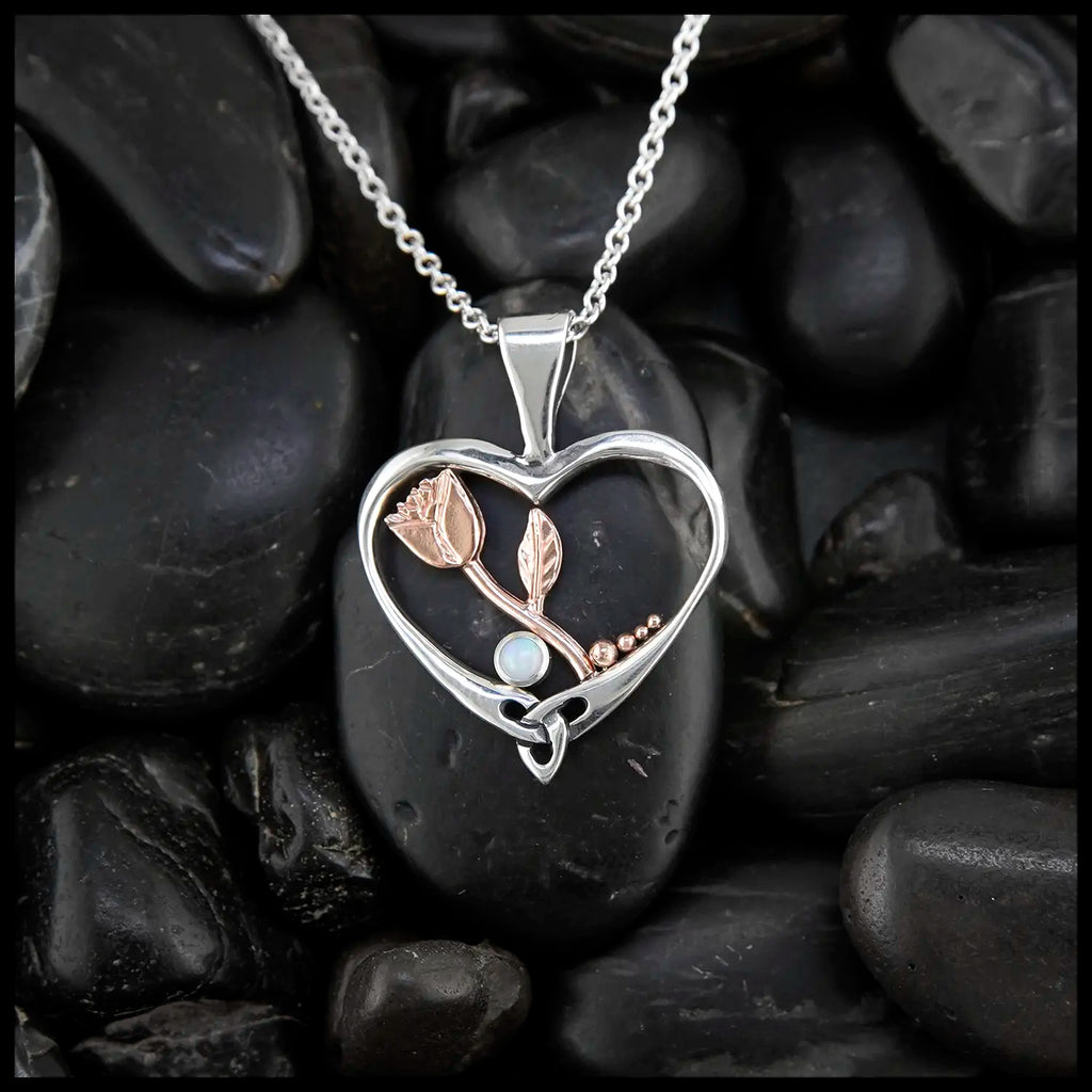 Heart Shaped Rose Pendant in Sterling Silver and 14K Rose Gold