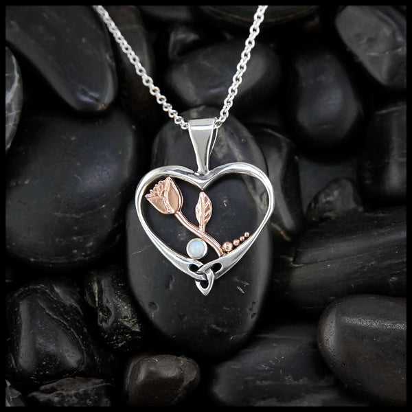 Heart Shaped Rose Pendant in Sterling Silver and 14K Rose Gold