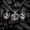 Heart Shaped Rose Pendant and Earring Set in Sterling Silver and 14K Rose Gold- Set with Opal