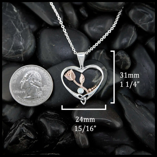 Heart Shaped Rose Pendant in Sterling Silver and 14K Rose Gold