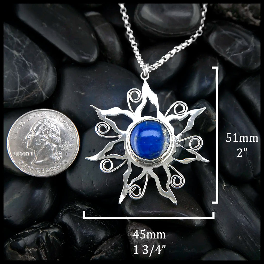Lapis Sun Pendant in Sterling Silver
51mm x 45mm