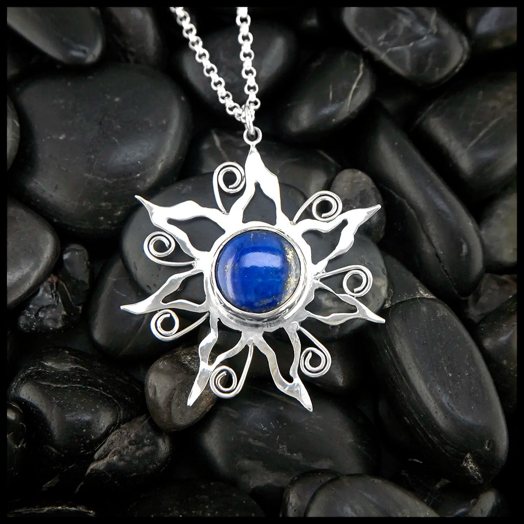 Lapis Sun Pendant in Sterling Silver