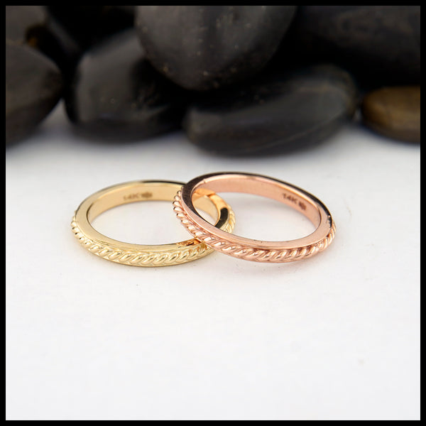 14K Yellow gold and rose gold rings stacked