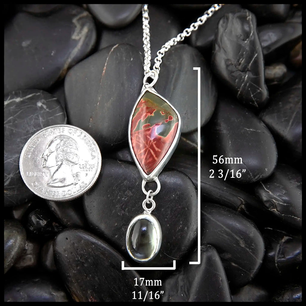 Red Creek Jasper and Green Garnet Pendant in Sterling silver
56mm x 17mm