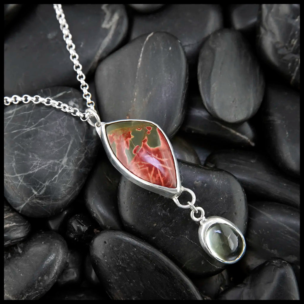 Red Creek Jasper and Green Garnet Pendant in Sterling silver