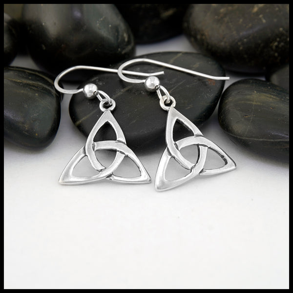 Large Open Triquetra Drop Earrings in Silver