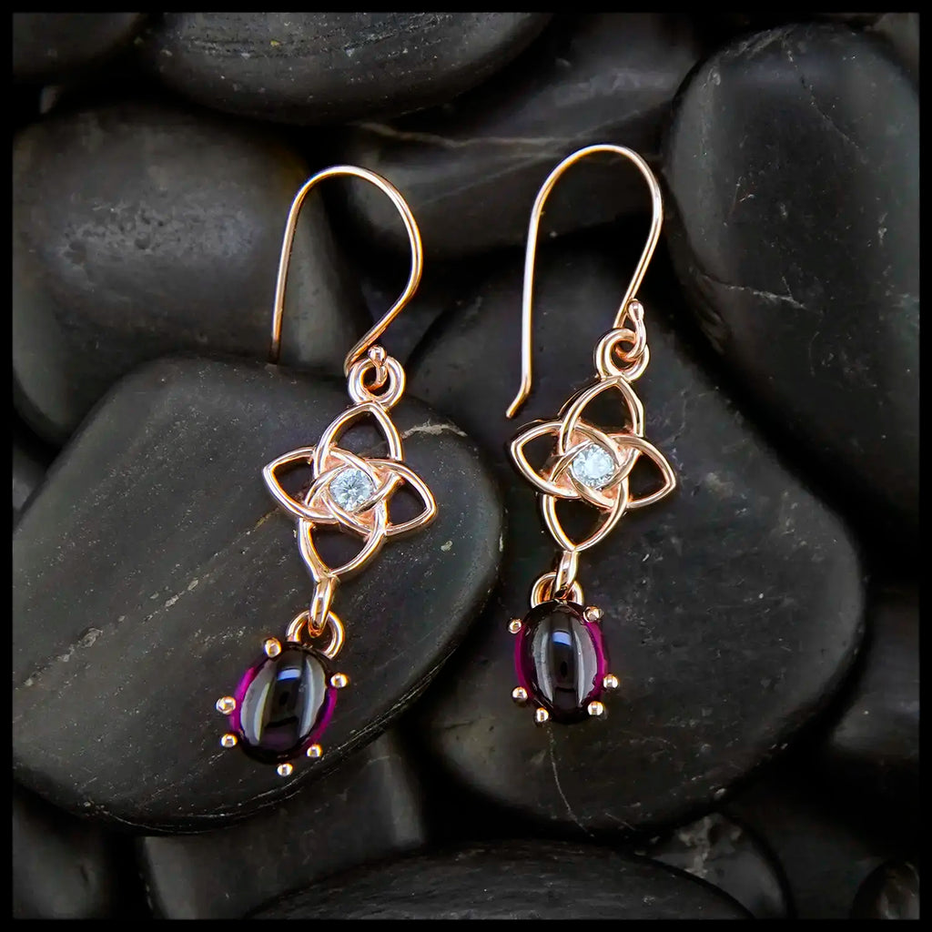 Purple garnet and Diamond Starlight Drop Earrings in 14K Rose Gold
