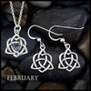 Trinity Knot Heart Birthstone Pendant and Earrings Set - February