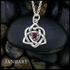 Trinity Knot Heart Birthstone Pendant - January