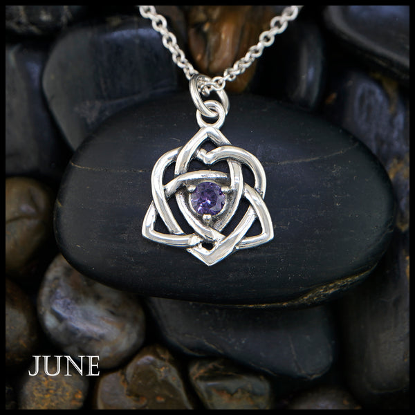 Trinity Knot Heart Birthstone Pendant -  June