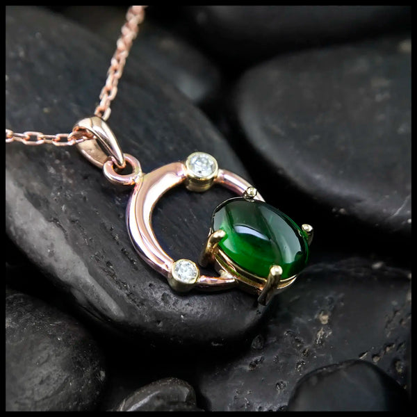 Tsavorite and Diamond Custom Pendant in 14K Rose and Yellow Gold