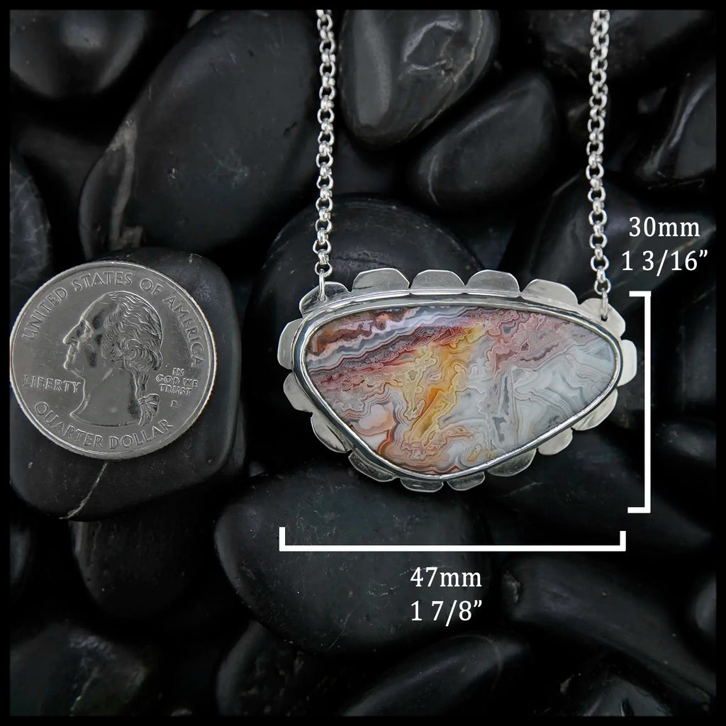 Crazy Lace Agate Pendant in Sterling Silver
30mm x 47mm