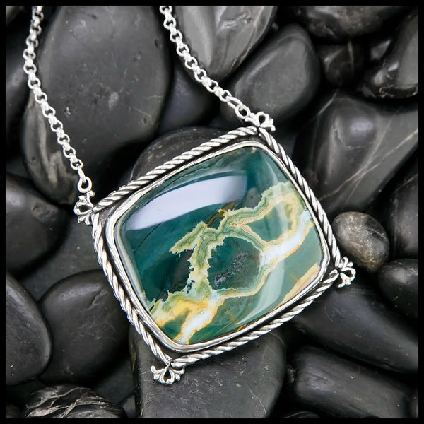 Ocean Jasper Set in a Braided Bezel, Sterling Silver