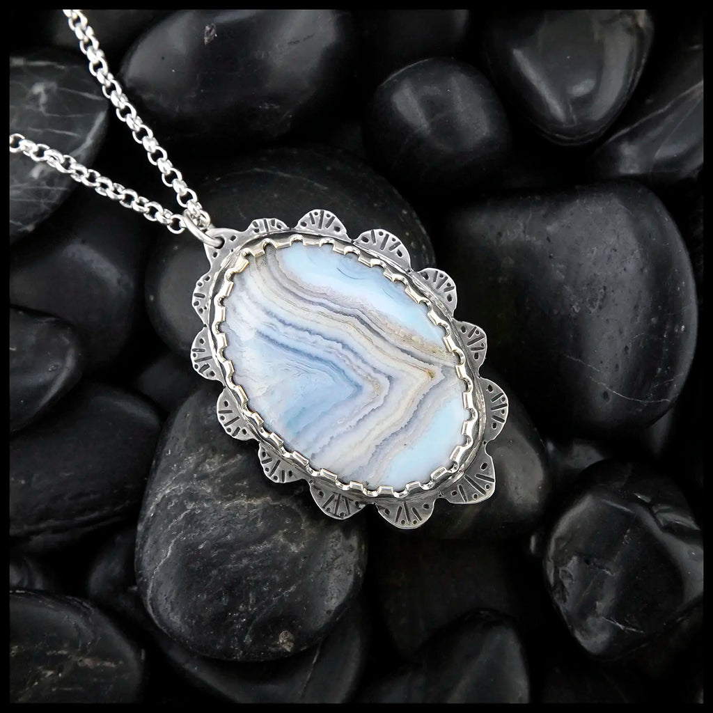 Blue Agate Custom Pendant in Sterling Silver