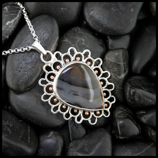 Montana Agate Lace Pendant in Sterling Silver and 14K Rose gold