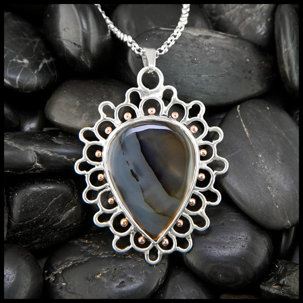 Montana Agate Lace Pendant in Sterling Silver and 14K Rose gold