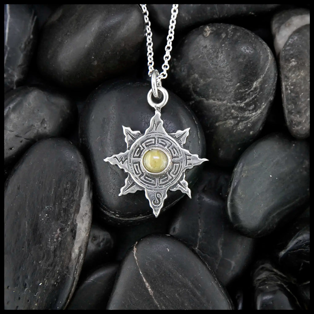 Celtic Waypoint Compass Pendants in Sterling Silver: Connemara Marble