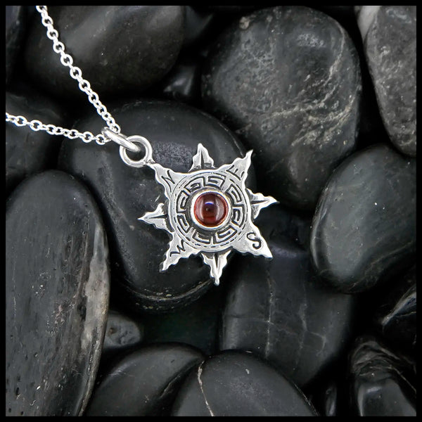 Celtic Waypoint Compass Pendants in Sterling Silver: Garnet