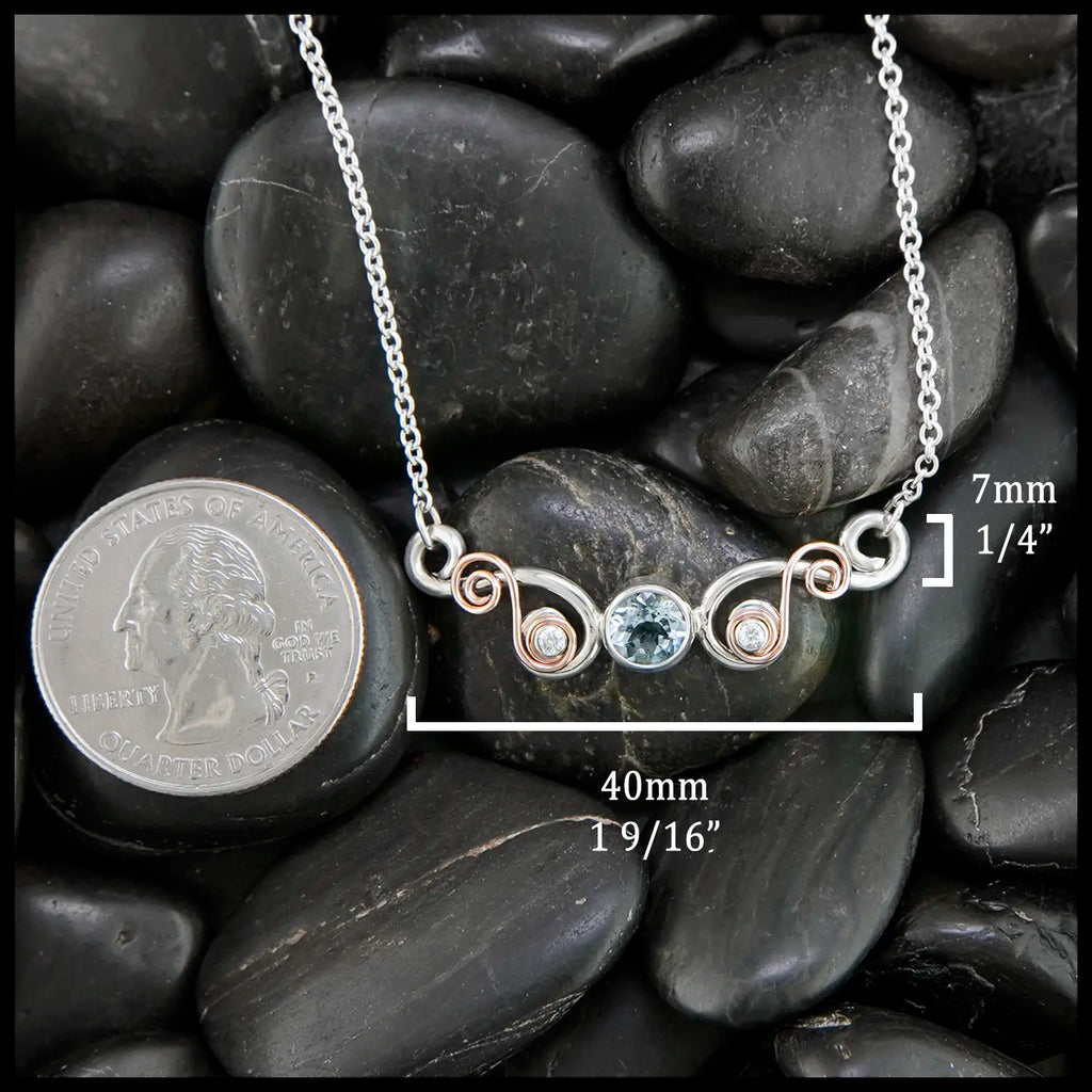 Aquamarine and Diamond Bar Necklace in Sterling Silver and 14K Rose Gold