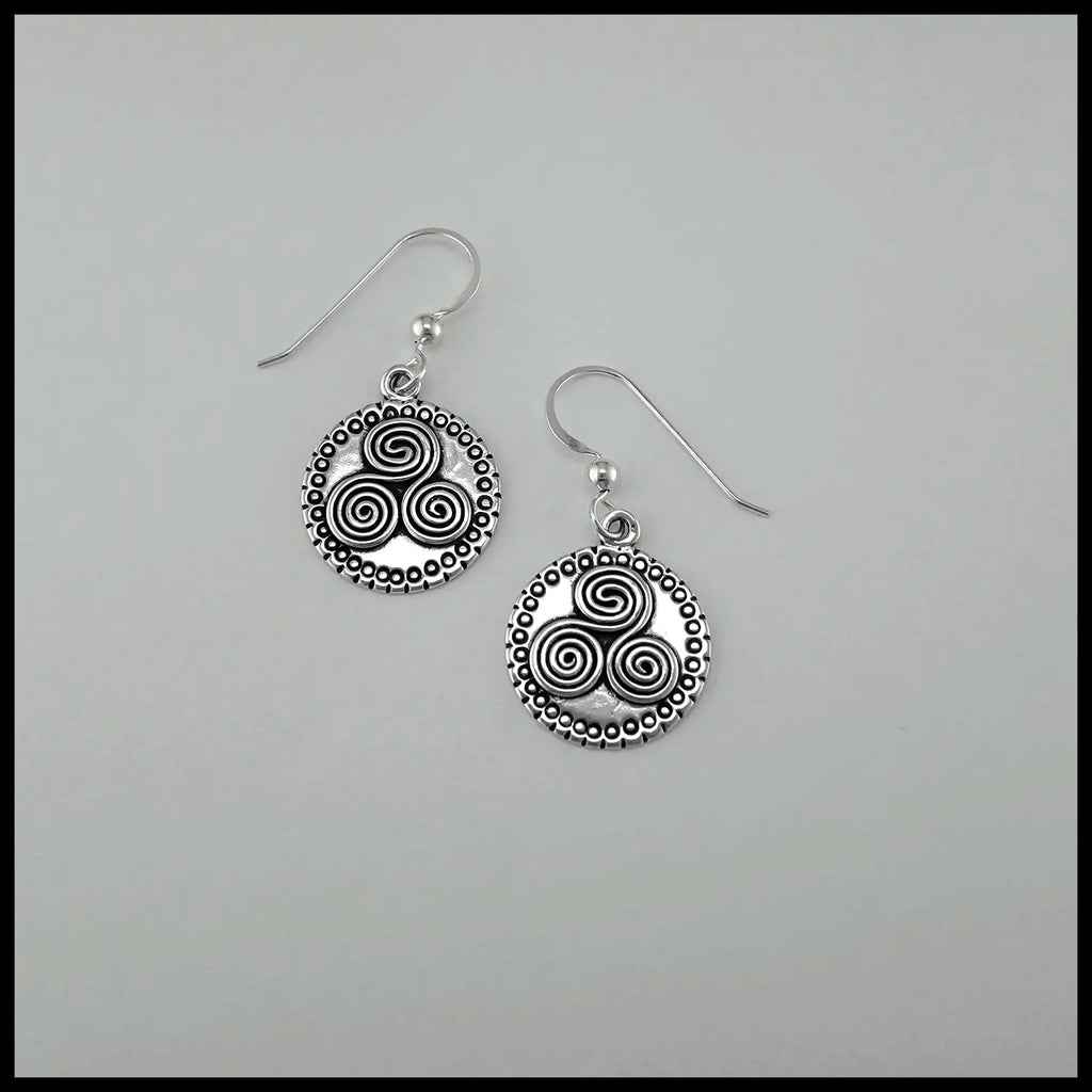 Newgrange Triskele Drop earrings in Sterling Silver