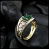 Emerald and Diamond frame ring in 14K Yellow, Rose and white gold.